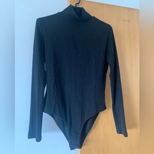 Black ribbed turtleneck bodysuit